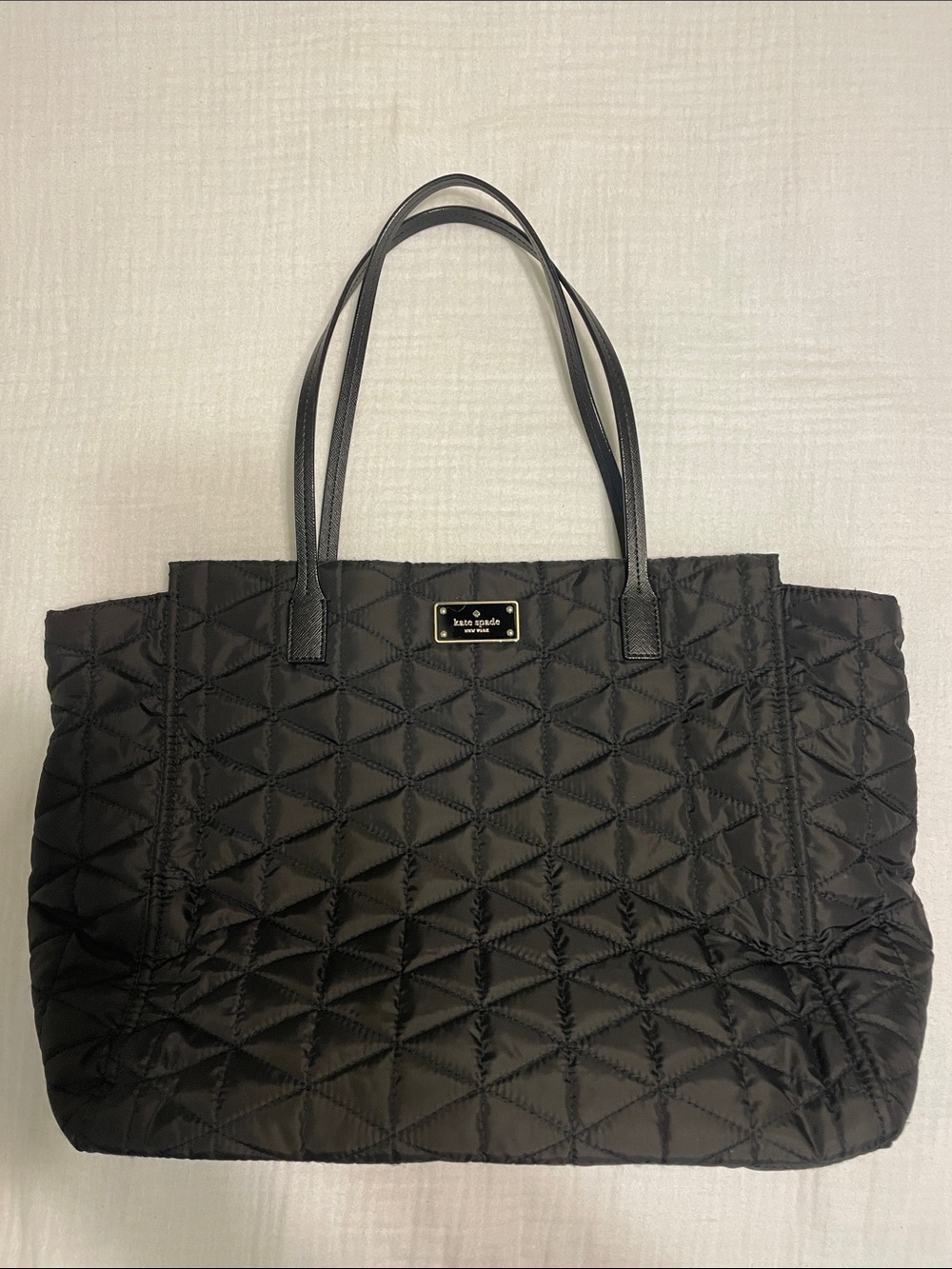 kate spade Black Quilted Tote with Logo Plaque